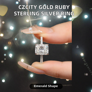 Bague de fiançailles CZCITY en zircon taille émeraude de luxe, argent sterling 925 plaqué or, tendance, cadeau de fête de mariage pour femmes - Product Image 2