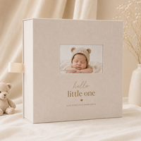 Boîte à souvenirs magnétique en lin pour bébé, boîte de rangement personnalisée avec fenêtre photo, capsule temporelle pour nouveau-né, cadeau de naissance