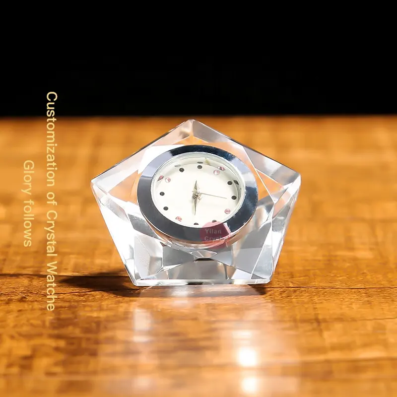 Персонализированные часы без рисунка из хрустального стекла с подставкой для офисного стола