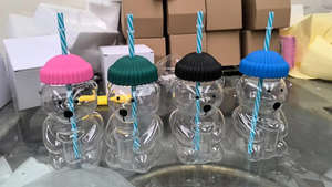 Nouvelle Tasse en Verre Ours Créative et Mignonne - Adorable Gobelet de Dessin Animé pour Enfants, Portable avec Paille, Idéal pour le Thé au Lait - Product Image 3