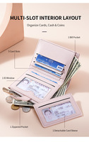 Dompet Pendek Tipis Lipat Dua untuk Wanita, Dompet Pendek Wanita, Tempat Kartu Kredit Multi, Dompet Koin dengan Resleting