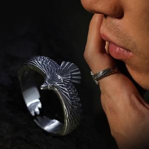 Anillo Abierto Qianye con Pluma de Cobre de Águila Pequeña, Estilo Japonés Retro, Anillo de Dedo Índice para Parejas - Product Image 1
