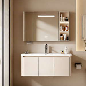 Modern walnut bathroom cabinet ceramic integrated basin bathroom wash basin cabinet combination face wash basin - Product Image 1