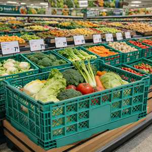 Caja de Plástico Plegable Perforada, Cesta de Almacenamiento Apilable, Transpirable y Duradera, para Logística de Cadena de Frío, Frutas Frescas - Product Image 5