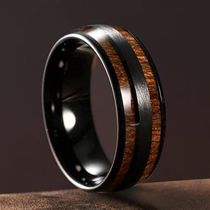 Ouyaun Bán Hàng Nóng Tốt 8Mm Dome Chải Tự Nhiên Koa Gỗ Inlay Người Đàn Ông Rose Gold Tungsten Nhẫn Thoải Mái Phù Hợp Cho Nhẫn Cưới - Product Image 4