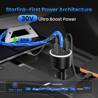 Pengisi Daya Mobil Multi-Port untuk Starlink Mini, DC 60W + Type-C 27W + USB 15W Adaptor Cepat Bersamaan