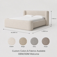 Lit plateforme capitonné Boucle avec tête de lit arrondie crème, base en plinthe de style organique moderne pour lits King et Queen, personnalisable OEM ODM