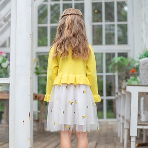 Venta al por mayor otoño niños ropa suave amarillo de manga larga de punto de malla de pompadour <span class=keywords><strong>boutique</strong></span> vestido de niña - Product Image 3