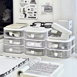 Planwith Desktop Storage <b>Box</b> Transparent Acrylic Organizer Stackable With Lid And Compartments For Office Desk Use - Product Image 2