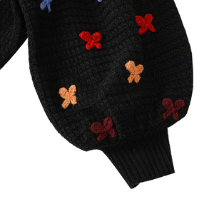 Lady autunno inverno ricamo farfalla maglione lavorato a maglia contratto languido vento pigro allentato manica a bolle maglioni Pullover in maglia - Product Image 6