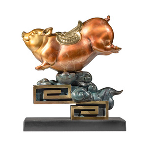 Ornement de cochon en laiton Feiyunxiang, en cuivre et or, 22x11x23cm, décoration Feng Shui pour présentation sur table de bureau - Product Image 1