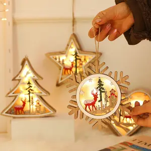Luz Led de madera con batería para decoración, decoración de árbol, estrella, corazón, nieve, ciervo, fiesta, habitación y noche