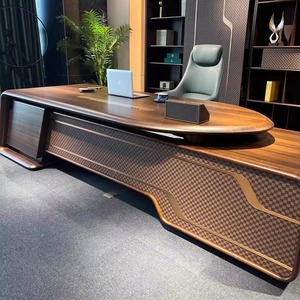 Escritorio Grande Moderno <span class=keywords><strong>de</strong></span> Lujo para Gerente o Abogado, Mesa <span class=keywords><strong>de</strong></span> Madera Maciza en Forma <span class=keywords><strong>de</strong></span> L con Escritorio Elevado y Cajonera - Product Image 4