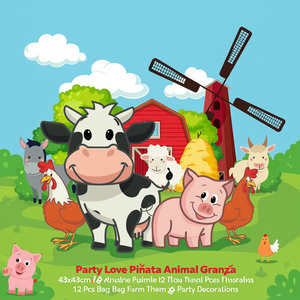 Piata Party Love Animal Granja 43x43cm 12 pièces par sac Décorations de fête sur le thème de la ferme - Product Image 3