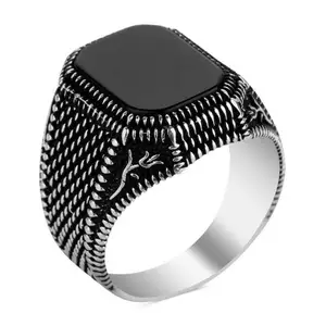 Beautiful Fashion Turkish Jewelry Black Ring Stainless Steel Men Light-weight Ring Black Onxy Stone Square Agate Rings