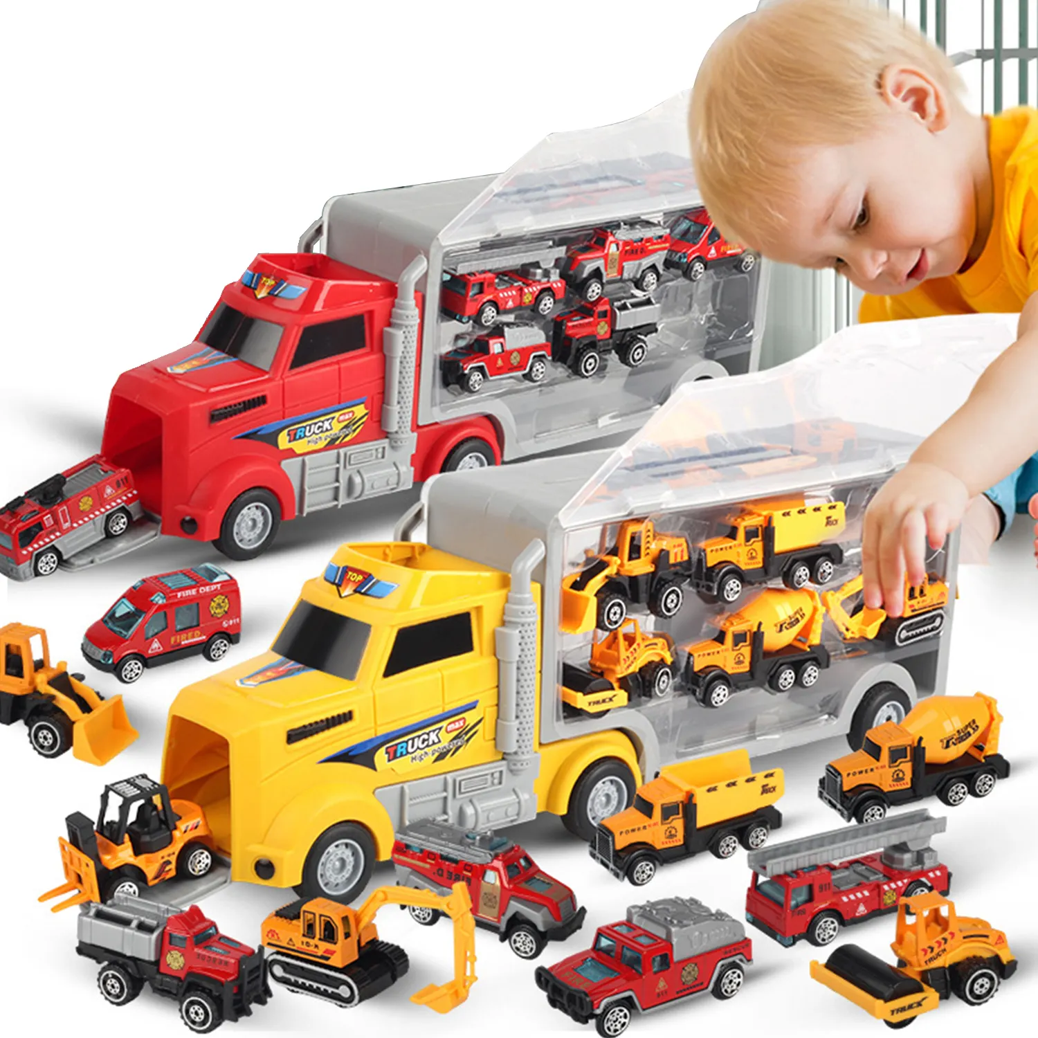 3 4 5 6 Years Old Boys Die-cast Construction Toys Car Carrier Vehicle Toy Set Kids Truck Alloy Metal Car Toys Set