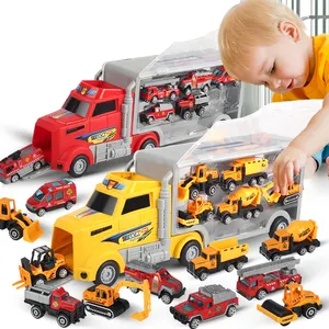 3 4 5 6 Years Old Boys Die-cast Construção Brinquedos Car Carrier Veículo Toy Set Kids Truck Alloy Metal Car Toys Set