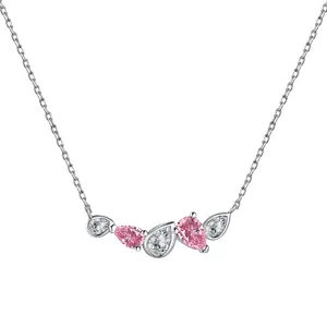 Dylam Hete Verkoop Roze Blauwe Saffier Cz Sieraden Ketting S925 Sterling Zilveren Charme Hartvormige Hanger Kettingen Vrouwen Cadeau