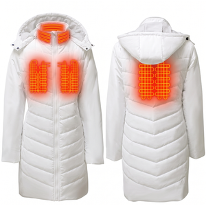 Veste d'hiver chauffante personnalisée blanche <span class=keywords><strong>pour</strong></span> <span class=keywords><strong>femme</strong></span>, <span class=keywords><strong>manteau</strong></span> long <span class=keywords><strong>chauffant</strong></span> à capuche <span class=keywords><strong>pour</strong></span> l'extérieur - Product Image 1