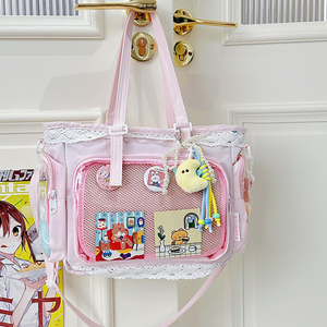 Sac fourre-tout transparent tendance 2026 style Lolita Kawaii pour conventions de cosplay, sac à main mignon pour exposition d'anime avec garniture <span class=keywords><strong>en</strong></span> dentelle et breloque <span class=keywords><strong>en</strong></span> peluche - Product Image 5