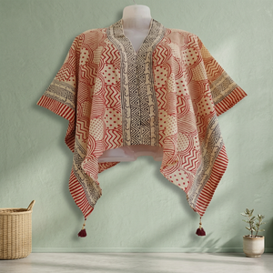 Vestido Kaftán Boho con Cuello en V, Manga Corta, Asimétrico, con Borlas, Estampado Geométrico de Algodón, Corte Holgado, Ropa Casual de Verano - Product Image 2