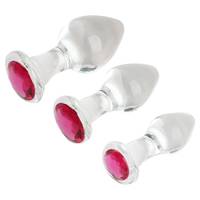 Jouet sexuel en verre orné de pierres précieuses rose rouge, taille S/M/L, ensemble de plug anal, jouets pour adultes, boutique de sex-shop