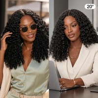 Pelucas de Cabello Humano Rizado Birmano con Parte en V, 180% de Densidad, con Puntas en Espiral, Sin Pegamento, con Cordón Ajustable Flexi-Fit