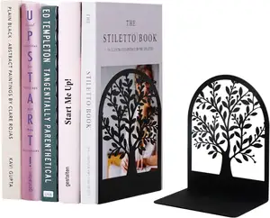 YJL Modern Hollow Tree of Life Black Book Ends Home Office Table Decorative Non-Skid Metal Book Holder Book Stand Bookend