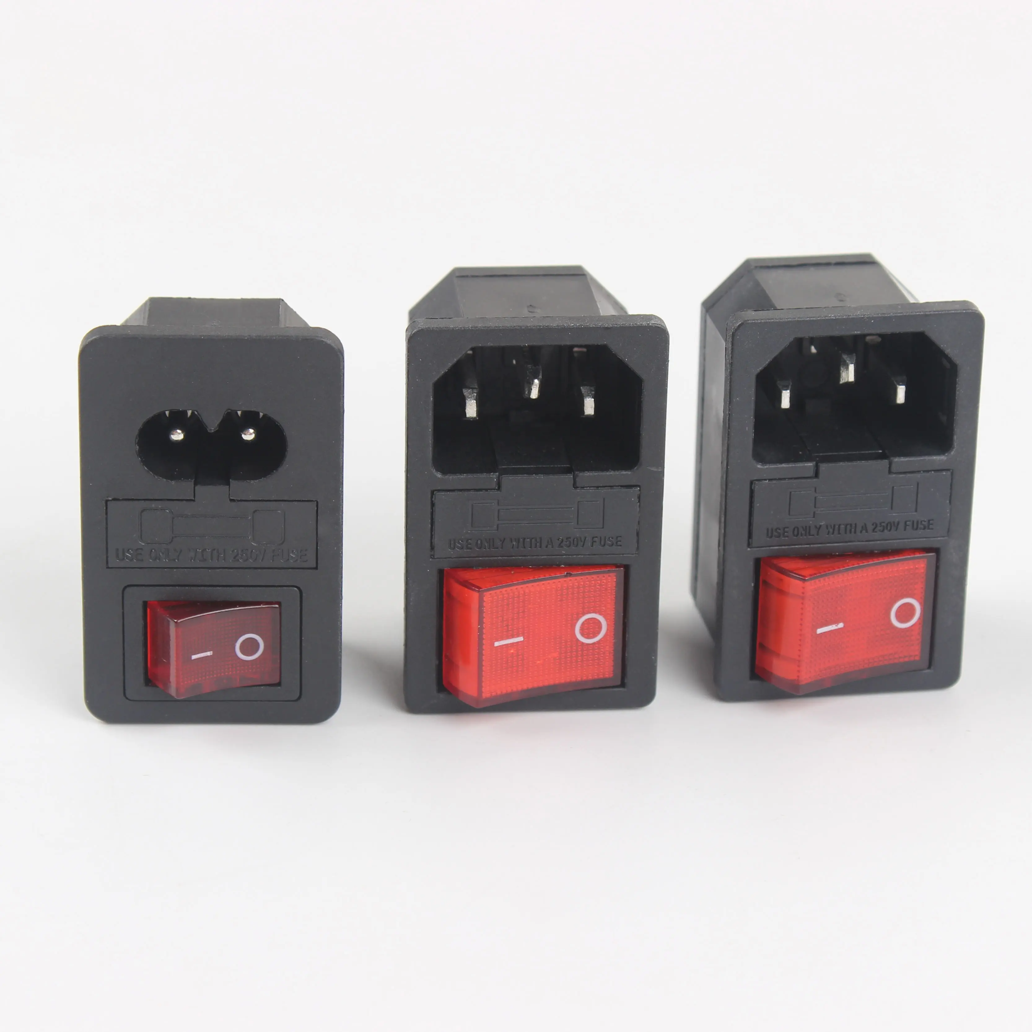 2 pin ve 2 pin/3 pin/4 pin rocker anahtarı 1 ışık 2 ile elektrik fişi 10A 250V AC güç soketi