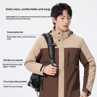 Veste imperméable épaissie à coutures thermosoudées, double fermeture éclair, une pièce respirante et coupe-vent, color block, vêtement de travail avec logo