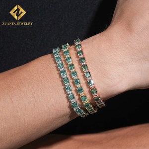 ZUANFA JEWELRY Pulsera de tenis de lujo y moda con moissanita azul verdosa de 5 mm, corte esmeralda cuadrado, plata 925, pasa la prueba del diamante - Product Image 1