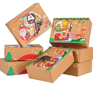 Lot <span class=keywords><strong>de</strong></span> 12 boîtes à biscuits <span class=keywords><strong>de</strong></span> Noël écologiques avec fenêtre et couvercles en papier kraft brun pour offrir en <span class=keywords><strong>cadeau</strong></span> - Product Image 1
