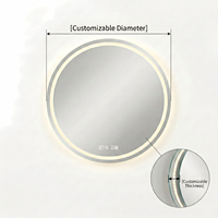 Kingstin Miroir Intelligent LED Rond Sans Cadre | Anti-Buée & Heure | Vanité de Salle de Bain Luxe Acier Inox