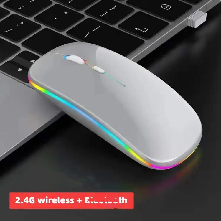 ワイヤレスマウス2.4gマウス充電式LEDミュートコンピュータ