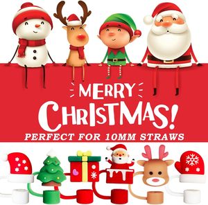 Protège-pailles anti-poussière en silicone/PVC de 0,4 pouce pour gobelets de 30/40 oz avec poignées, motifs variés, embouts de 10 mm, usage commercial, Noël - Product Image 4