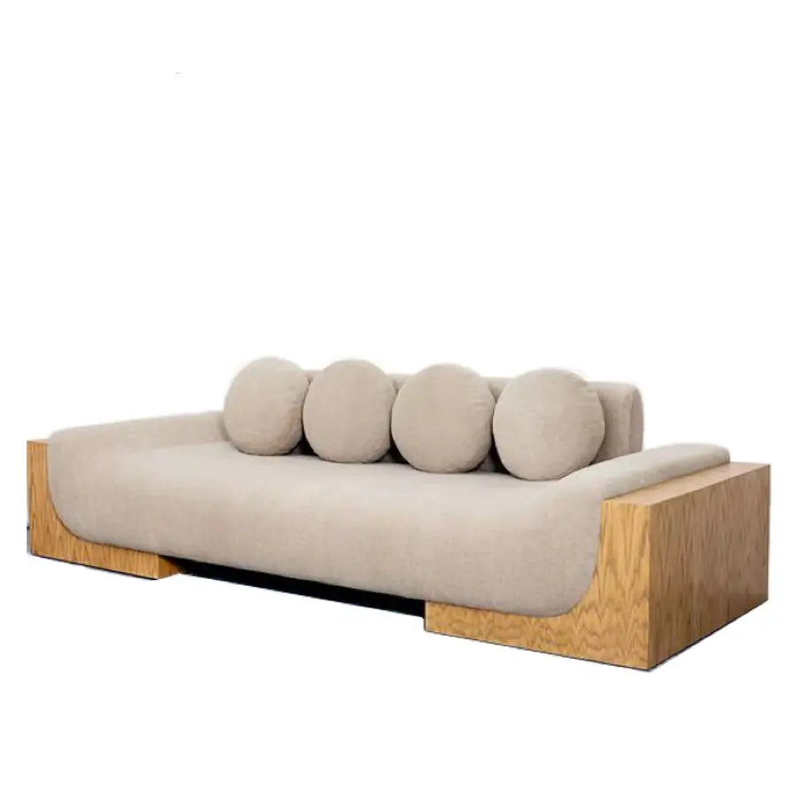 Desain Nordic Modern Sofa kayu padat Set putih Boucle Sofa Wabi Sabi Furniture INS gaya rumah ruang tamu