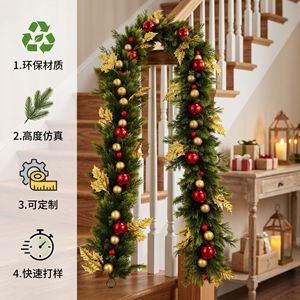 Guirnaldas Navideñas Ruopei de 270 cm, Pino Artificial con Adornos Rojos y Dorados, Decoración Interior y Exterior - Product Image 3