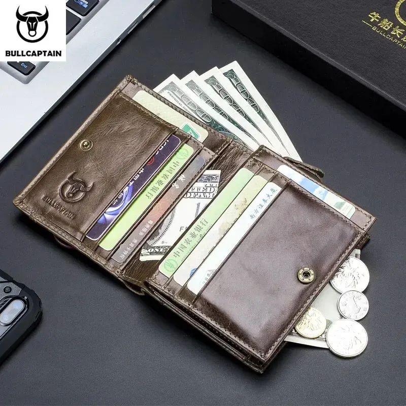 BULLCAPTAIN Men's Genuine Leather RFID-Blocking Bifold Wallet – Zippered Coin Purse & Card Holder - View 3