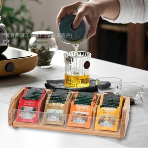 Bamboo Wood <b>Tea</b> Bag Storage <b>Box</b> Acrylic Handle Wooden Organizer For Office Desk Rectangle Minimalist Style - Product Image 1