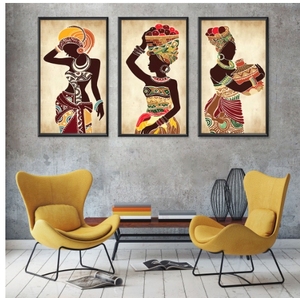 Arte <span class=keywords><strong>de</strong></span> Pared Étnico Africano Vintage, 3 Piezas, Impresiones en Lienzo <span class=keywords><strong>de</strong></span> Mujer Negra Pintadas <span class=keywords><strong>al</strong></span> Óleo, <span class=keywords><strong>Cuadros</strong></span> Decorativos para Sala <span class=keywords><strong>de</strong></span> Estar - Product Image 3