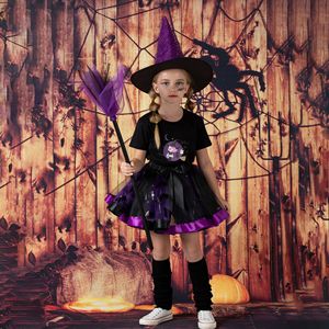 Costume d'Halloween pour enfants, jupe tutu en maille imprimée, chapeau de sorcière et balai, jupe bouffante, style européen et américain pour filles - Product Image 3