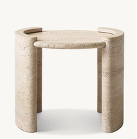 Table en travertin beige à texture naturelle |   Table d'appoint/table à thé moderne, polie, imperméable, pour l'intérieur, ambiance décontractée, essentielle