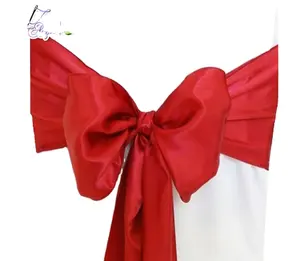 premium dark red satin chair ties, satin chair wraps for chair covers in wedding decoration