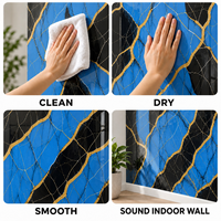 Papier peint auto-adhésif en marbre bleu noir or avec surface en PET nettoyable pour les murs décoratifs intérieurs