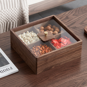 Wooden <b>Snack</b> <b>Tray</b> With Glass Lid Compartmentalized For Dried Fruit And Candy Home Living Room Serving Platter - Product Image 1