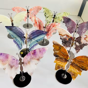 Mariposa de cristal natural de varios <span class=keywords><strong>materiales</strong></span> al por mayor con alas de mariposa de amatista de cuarzo curativo soporte decoración del hogar - Product Image 4