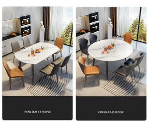 Mesas <span class=keywords><strong>de</strong></span> Comedor Redondas Extensibles <span class=keywords><strong>de</strong></span> Piedra Sinterizada Blanca con Patas <span class=keywords><strong>de</strong></span> Metal Negro para 4, 6 u 8 Personas, Muebles para el Hogar, <span class=keywords><strong>Mesa</strong></span> <span class=keywords><strong>de</strong></span> Comedor para Apartamento - Product Image 6