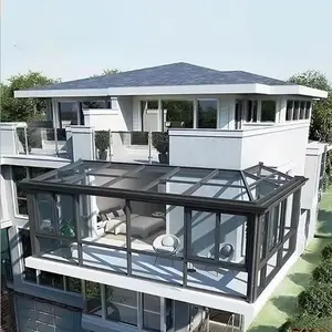 Jembatan rusak aluminium ruang matahari jendela aluminium disegel teras balkon villa luar ruangan taman teras ruangan kaca