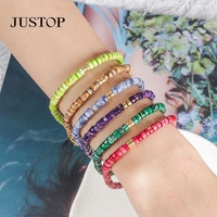 Gelang manik-manik unisex berbahan stainless steel lapis emas premium vintage geometris dengan batu alam, model lobster clasp, Justop