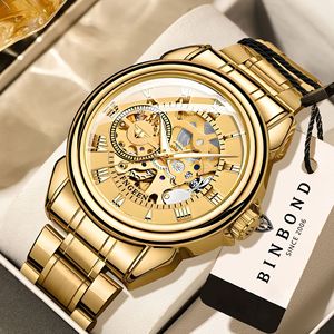 FNGEEN Automatic Mechanical Watch Gold Mesh Strap Hollow Out Design Men Women 30M Waterproof Stainless Steel Case - Product Image 1